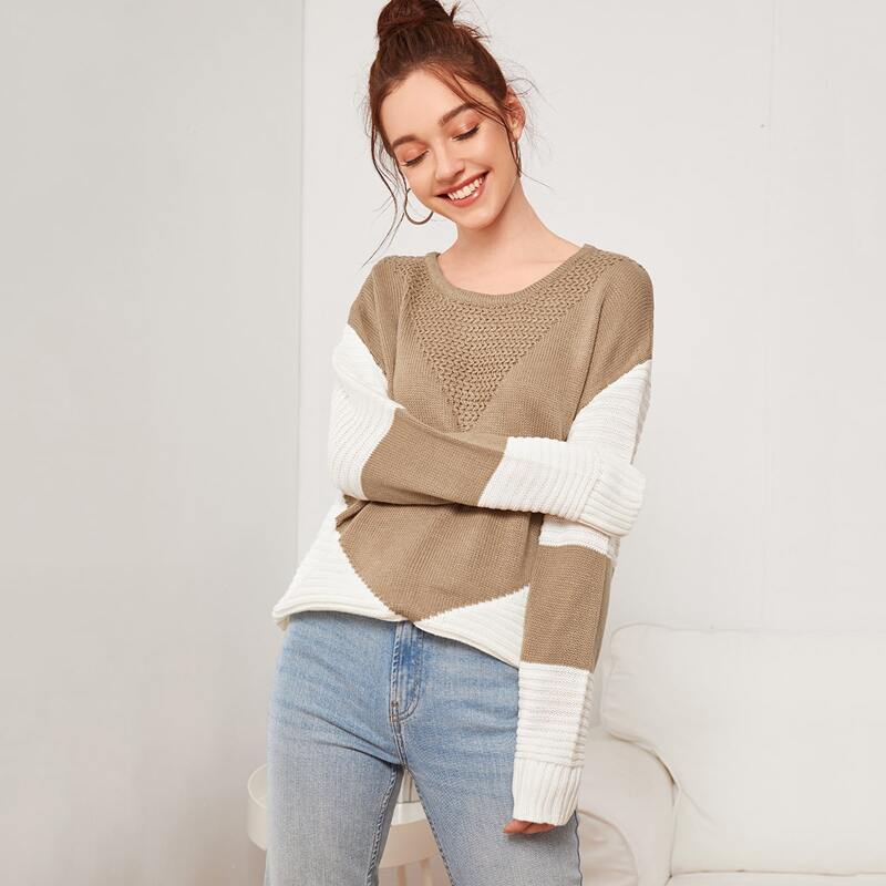 

Two Tone Drop Shoulder Sweater, Multicolor