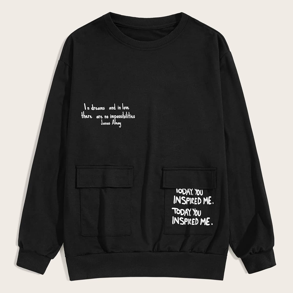 

Guys Slogan Graphic Flap Pocket Sweatshirt, Black