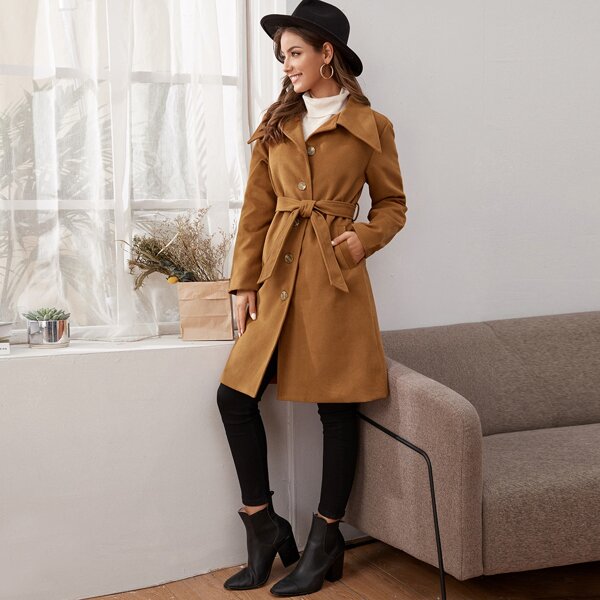 

Button Through Self Tie Overcoat, Camel