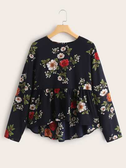 Allover Floral Print Babydoll Blouse
