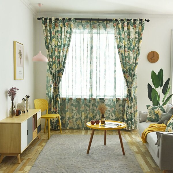 

Leaf Overlay Print Eyelet Curtain, Multicolor