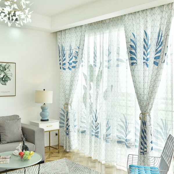 

Geometric Pattern Leaf Print Curtain, Multicolor
