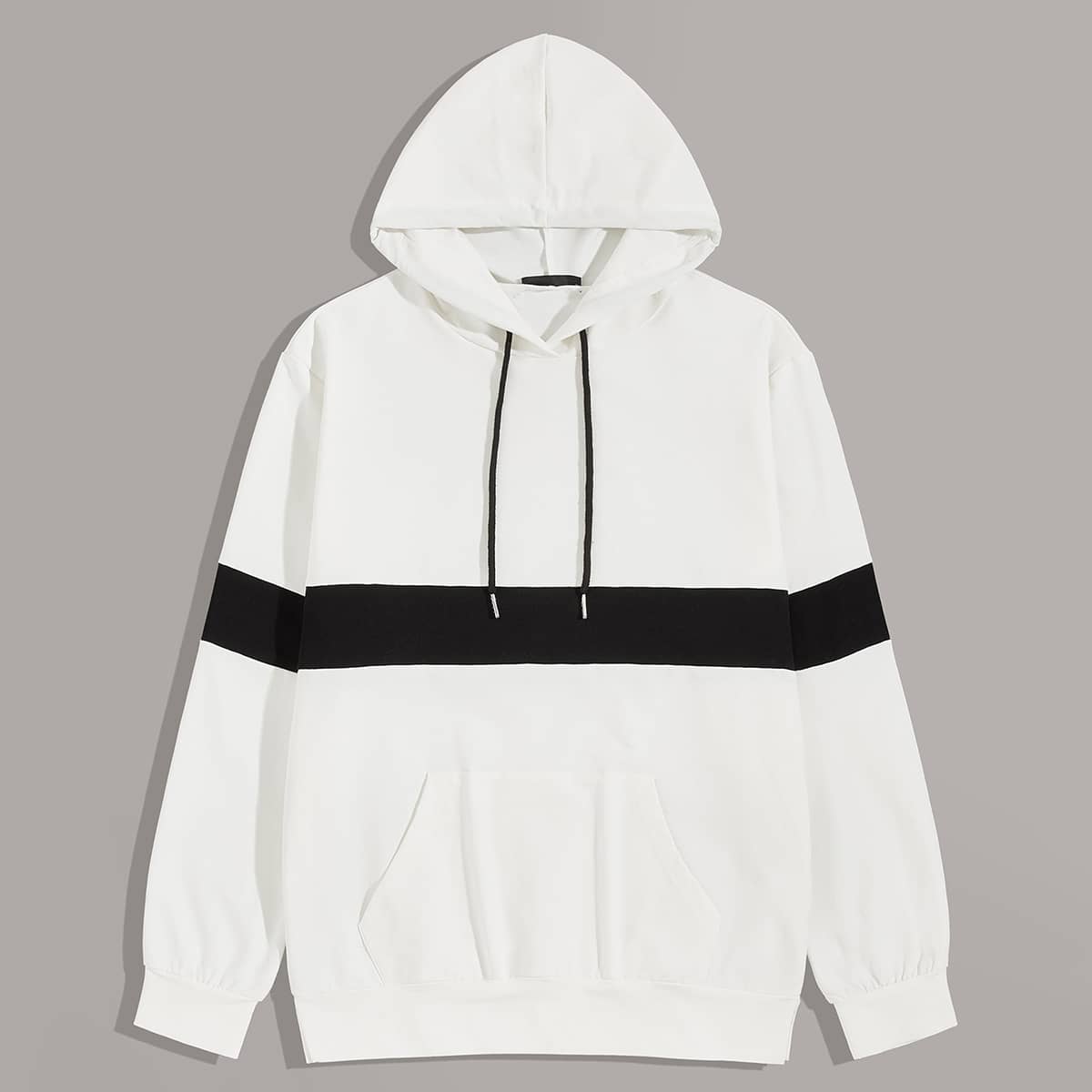 

Guys Patch Pocket Colorblock Drawstring Hoodie, White