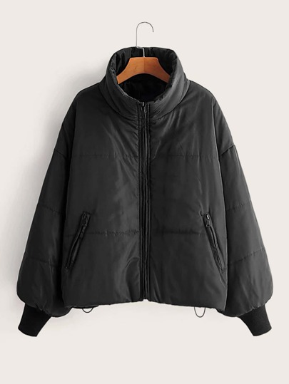 Funnel Neck Drawstring Hem Padded Jacket