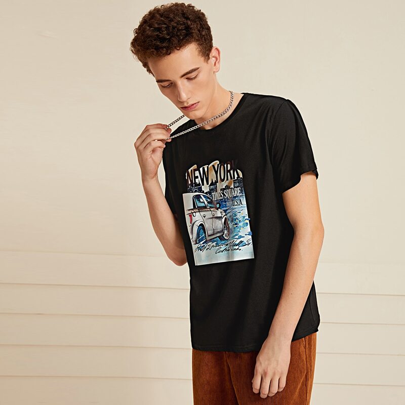 

Guys Car & Letter Graphic Short Sleeve Tee, Black