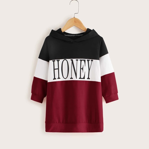 

Toddler Girls Cut And Sew Letter Graphic Hoodie Dress, Multicolor