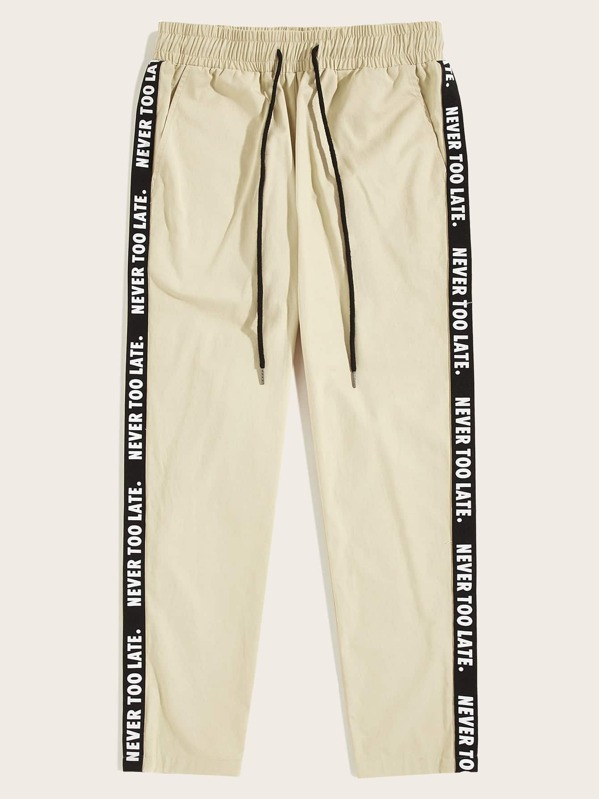 

Men Slogan Tape Drawstring Waist Sweatpants, Khaki