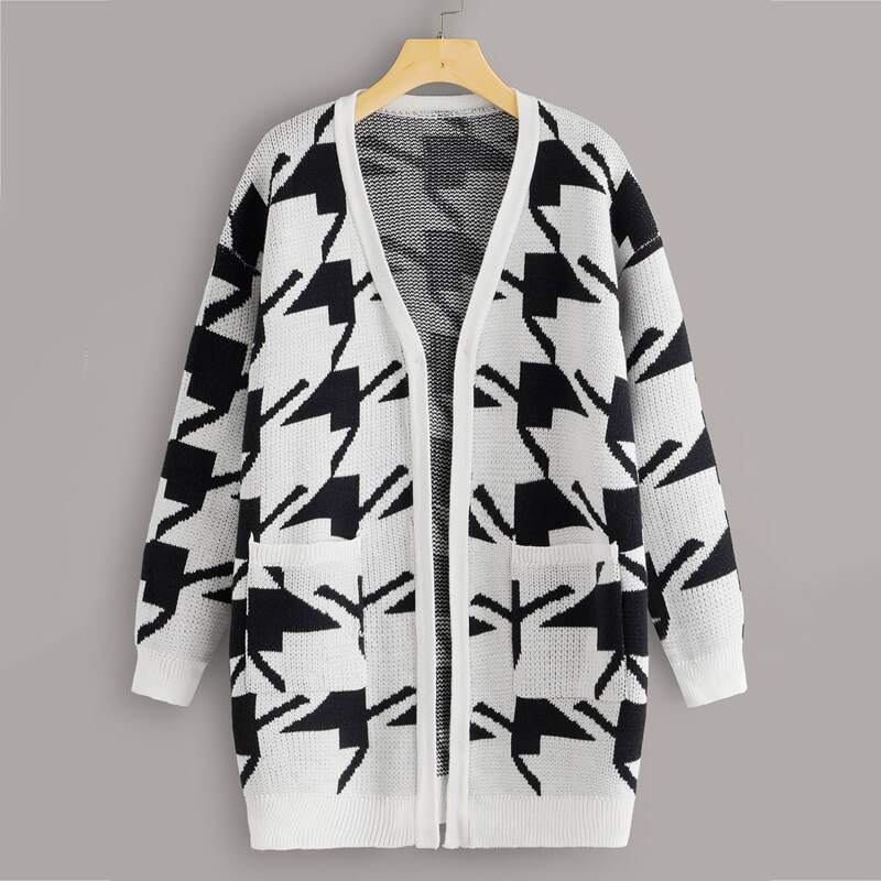 

Geo Print Dual Pocket Cardigan, Black and white