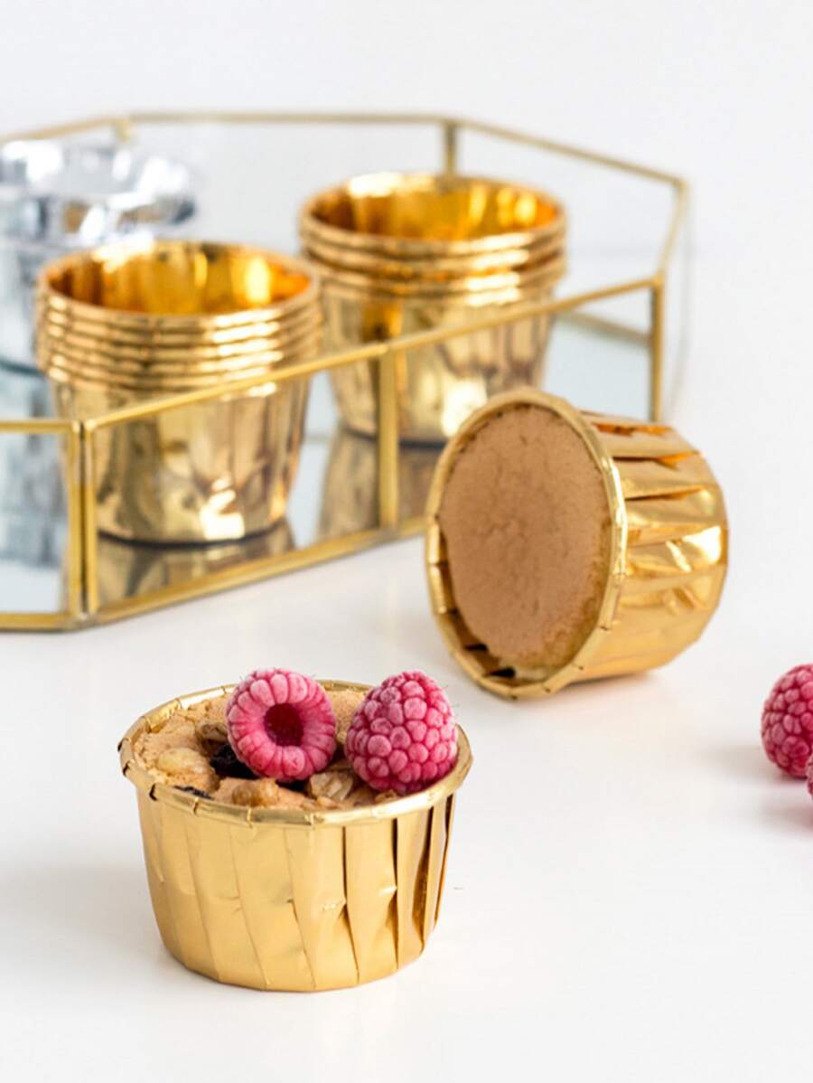 50入組大號紙杯蛋糕紙杯防油紙杯蛋糕內襯烘焙杯托盤盒婚禮派對金色鬆餅包裝紙 - 金色 - 查看 1