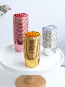 50入組大號紙杯蛋糕紙杯防油紙杯蛋糕內襯烘焙杯托盤盒婚禮派對金色鬆餅包裝紙 - 金色 - 查看 2