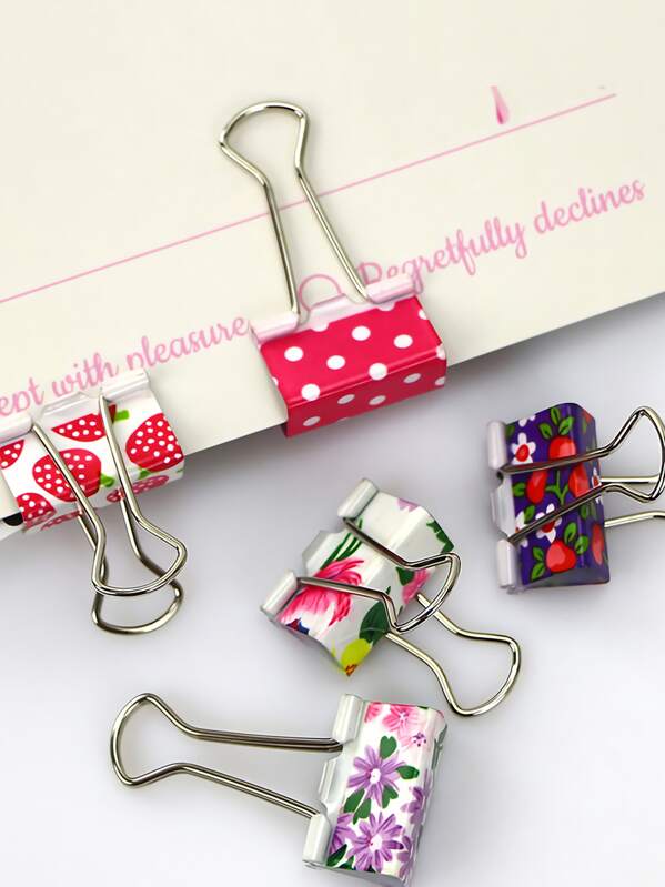 

5pcs Cute Flower Print Binder Clip