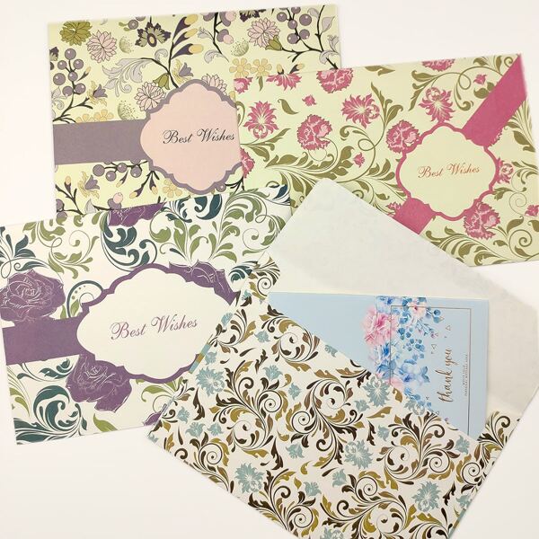 

4pcs Floral Print Greeting Card With Envelope Set