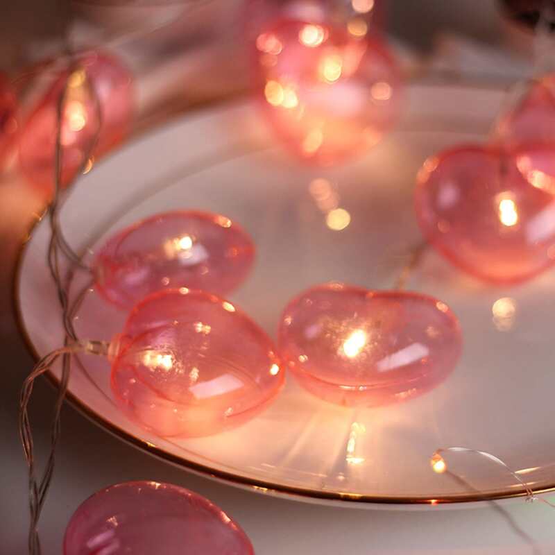 

10pcs Heart Bulb String Light, Pink