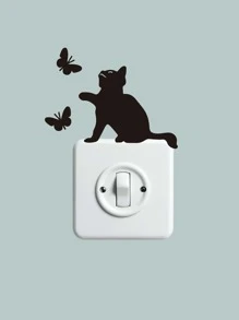 貓咪蝴蝶剪影開關貼紙 - 黑色 - 查看 4