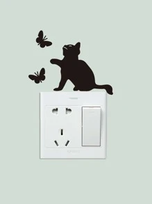 貓咪蝴蝶剪影開關貼紙 - 黑色 - 查看 5