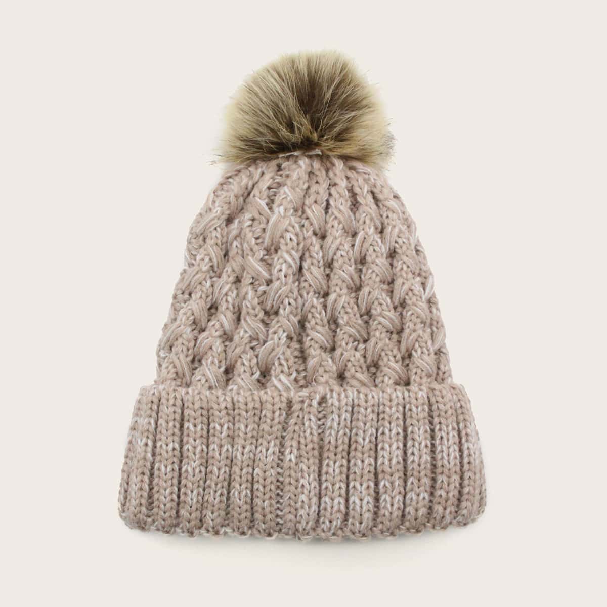 

Pom Pom Decor Knit Beanie, Beige