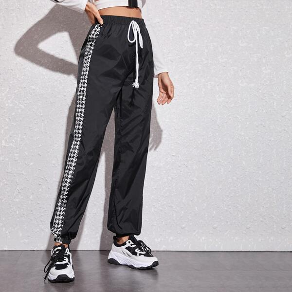 

Houndstooth Panel Wind Pants, Black