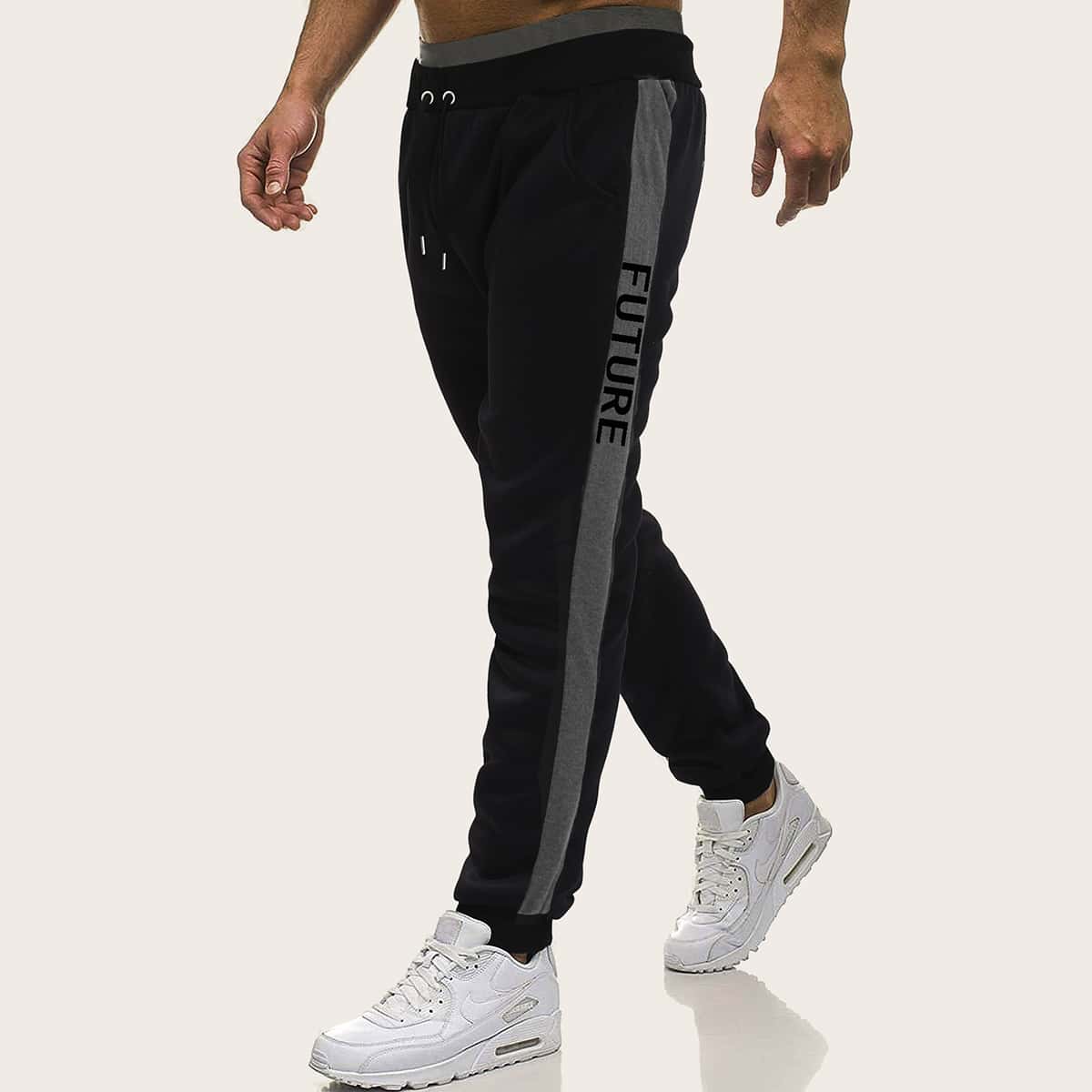 

Guys Letter Graphic Drawstring Sweatpants, Black