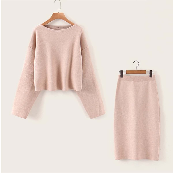 

Drop Shoulder Sweater With Sweater Skirt, Pink