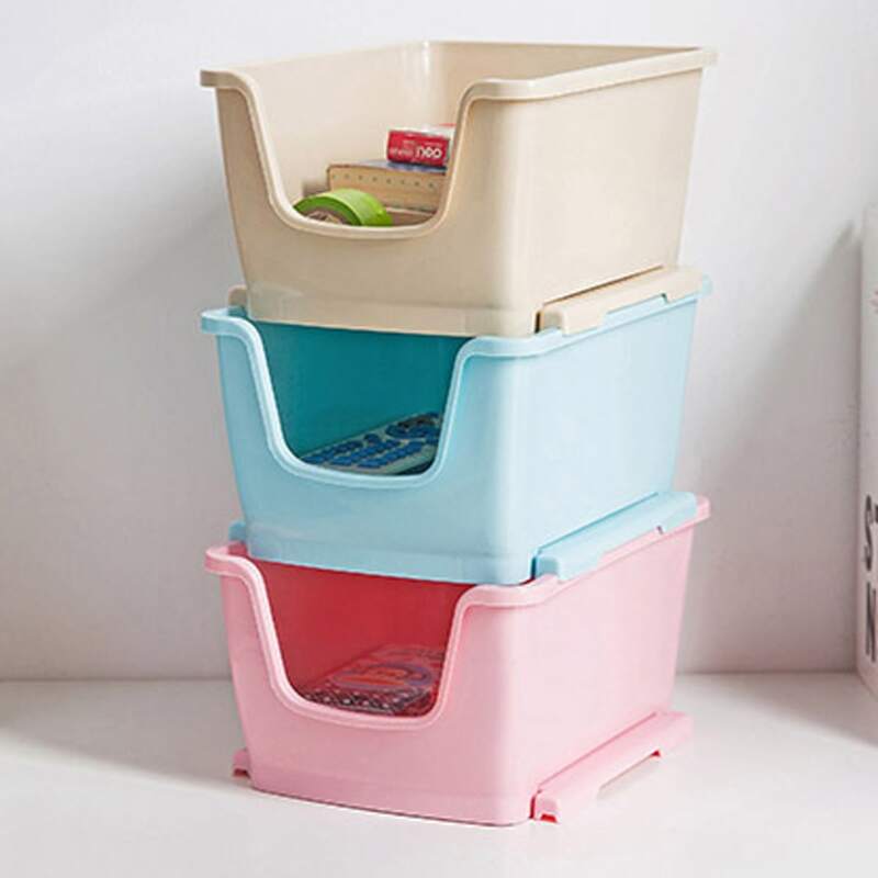 

1pc Stackable Plastic Storage Basket, Multicolor