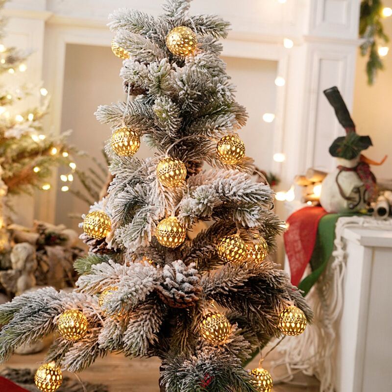 

10pcs Metal Hollow Ball Bulb String Light, Gold