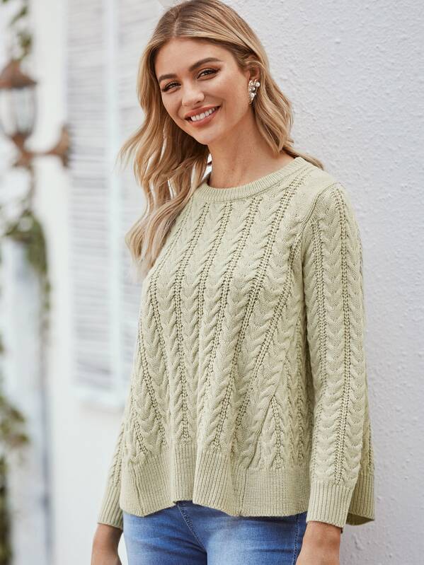 

Cable Knit Boxy Sweater, Beige, Nathane