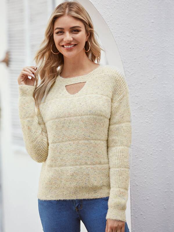 

Keyhole Neckline Flecked Jumper, Beige, Nathane
