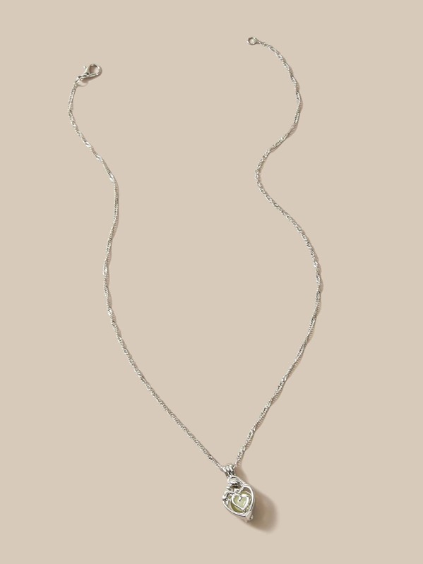 

1pc Heart Charm Necklace, Silver