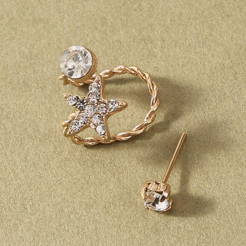 

2pcs Rhinestone Engraved Star Decor Earrings, Gold