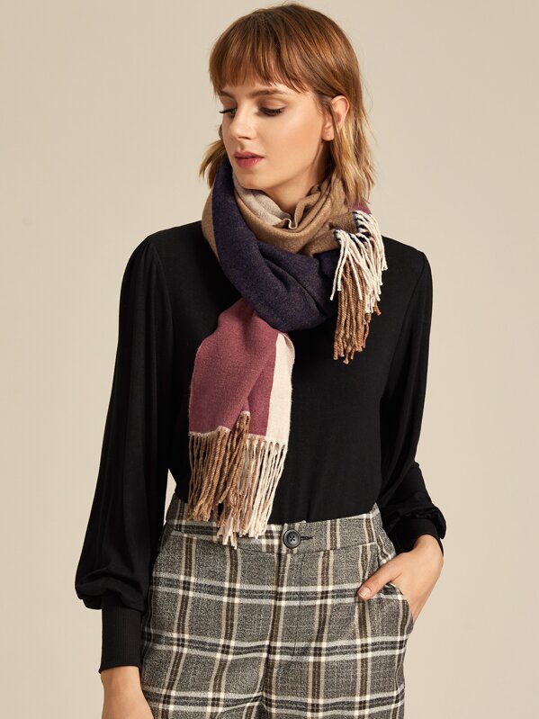 

Color Block Fringe Hem Scarf, Multicolor, Margo