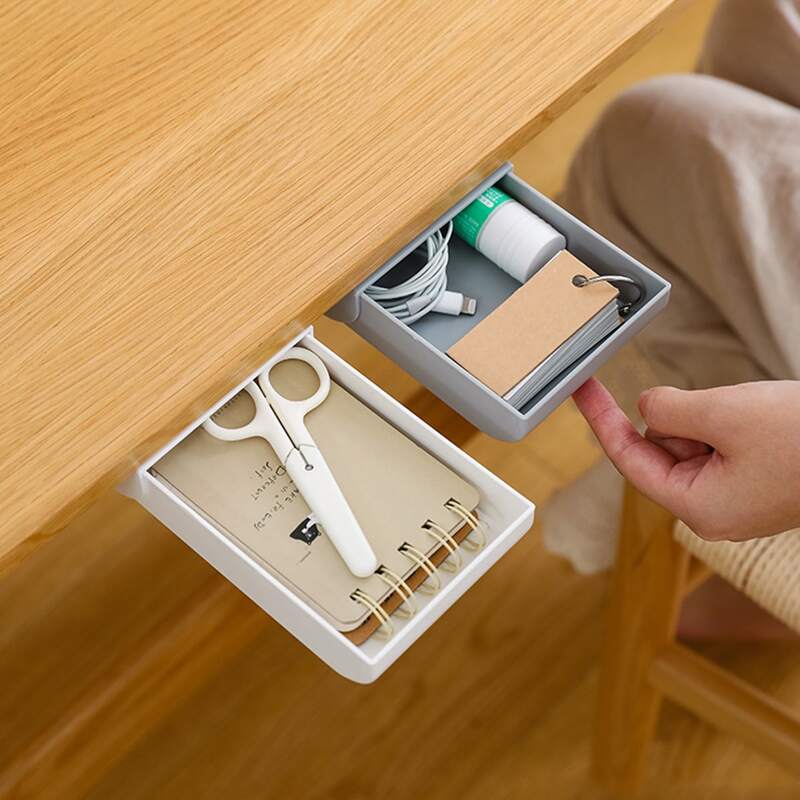 

1pc Under Desk Sticky Pencil Box, Multicolor