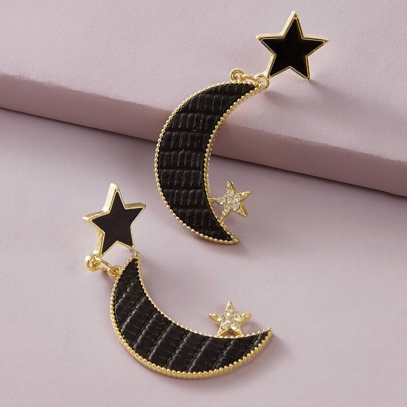 

1pair Star Decor Moon Drop Earrings, Black