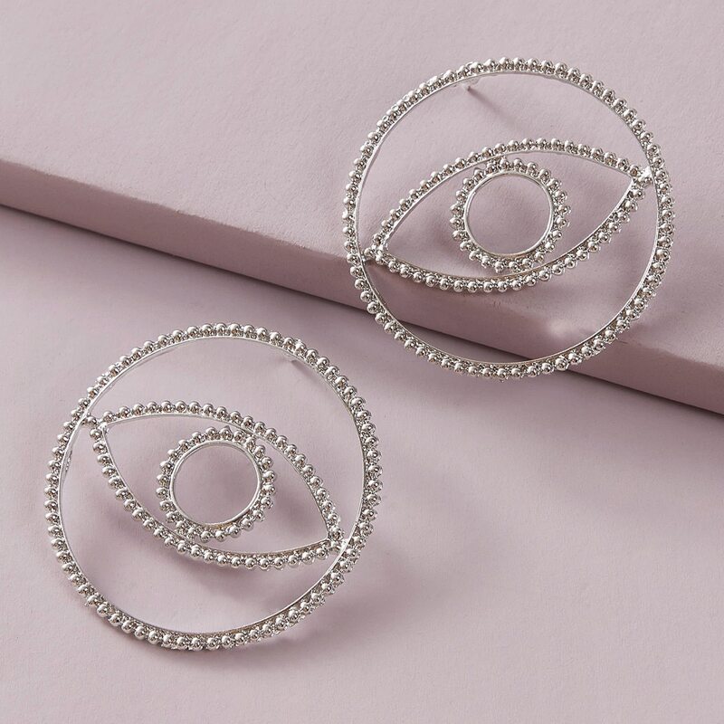 

1pair Eye Decor Hoop Earrings, Silver
