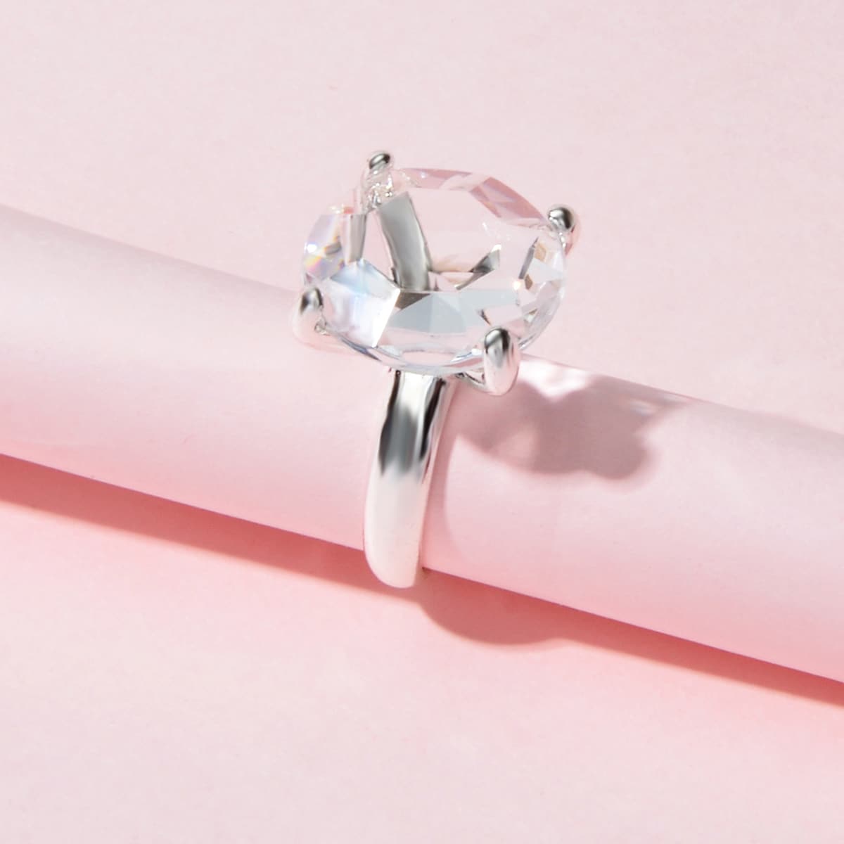 

1pc Rhinestone Decor Ring, Silver