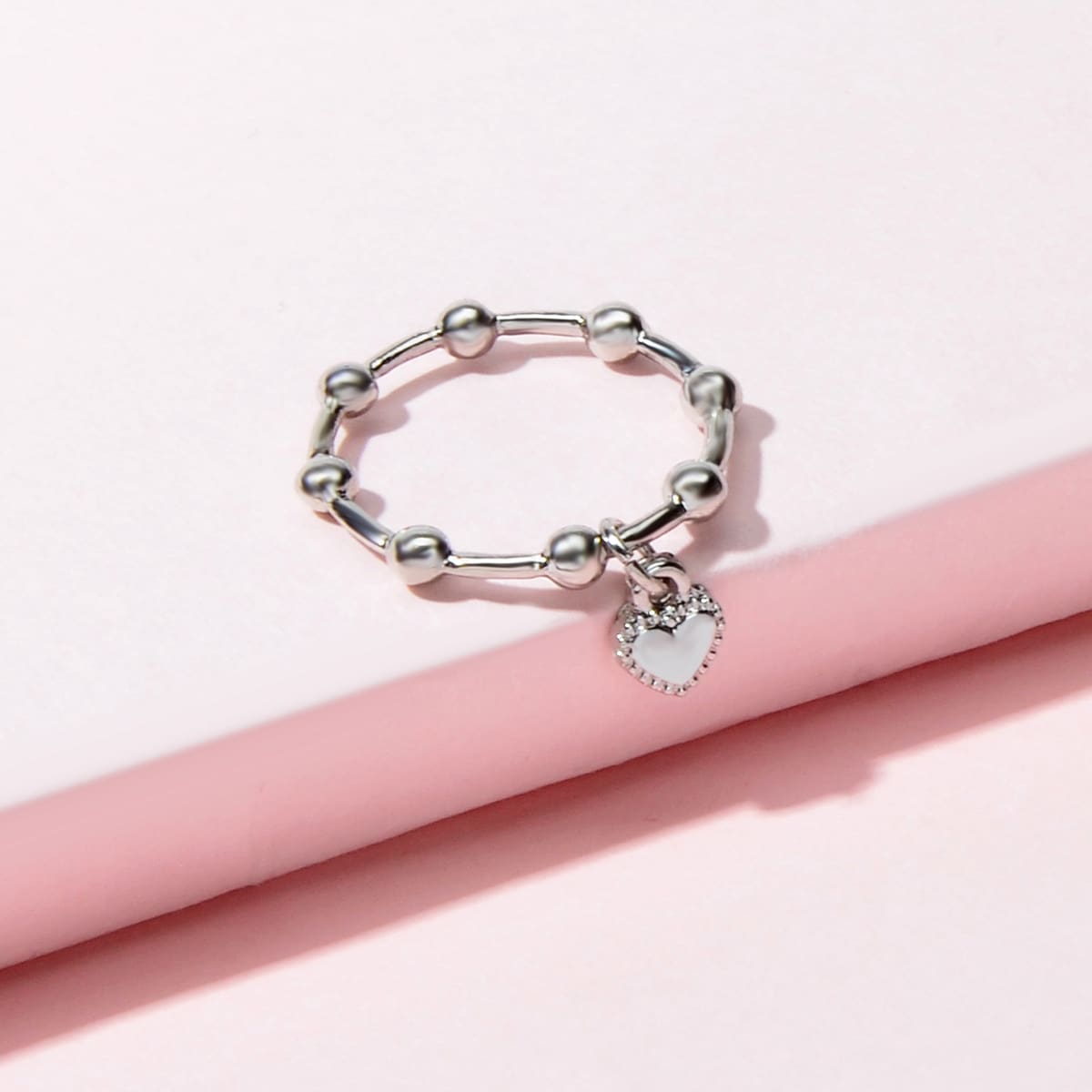

1pc Heart Charm Ring, Silver