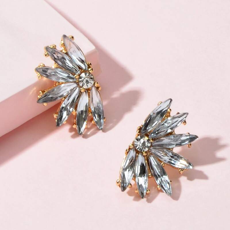 

1pair Rhinestone Engraved Flower Earrings, Silver