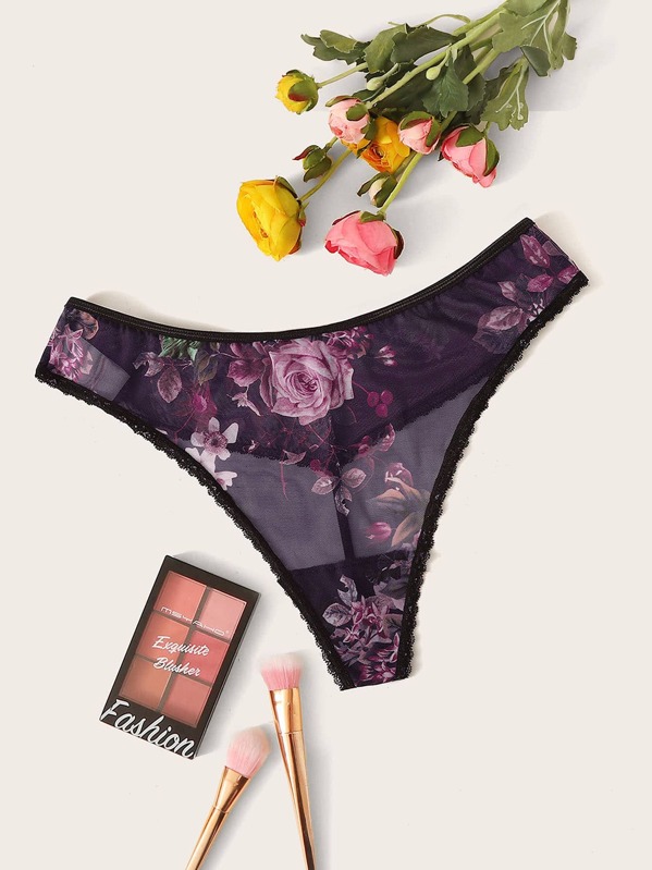 

Plus Floral Sheer Mesh Panty, Purple