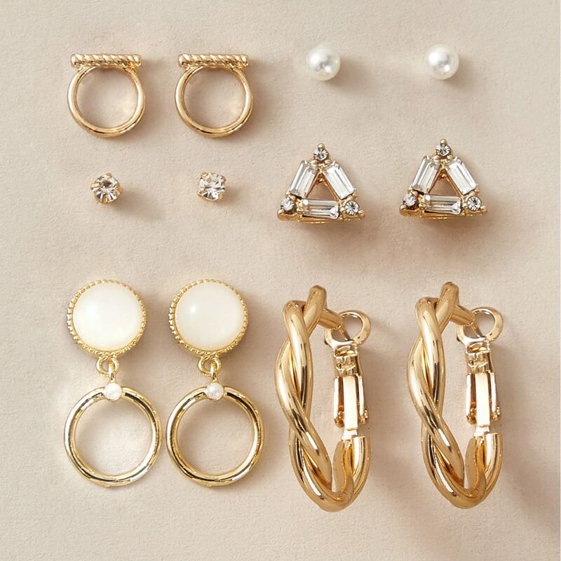 

6pairs Faux Pearl & Rhinestone Decor Earrings Set, Multicolor