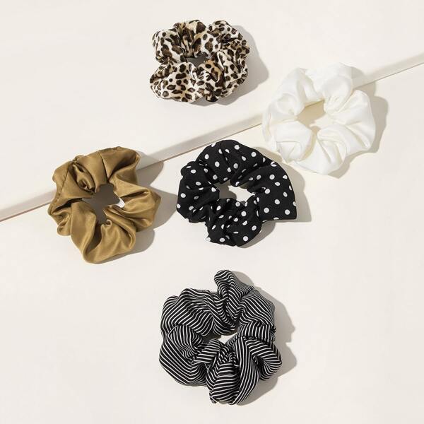 

5pcs Leopard & Striped Pattern Hair Tie, Multicolor