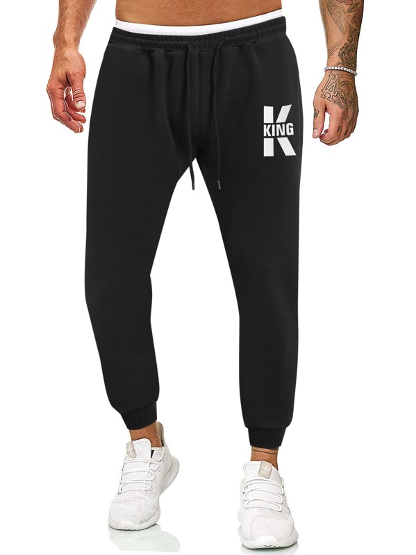 

Men Letter Graphic Drawstring Sweatpants, Black