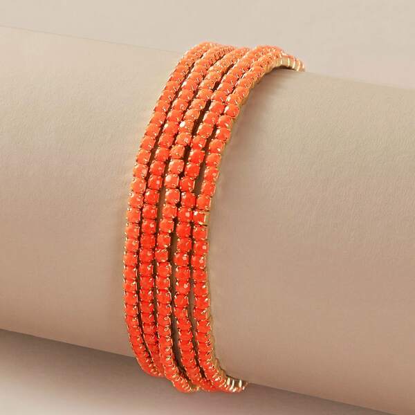 

5pcs Rhinestone Engraved Bangle Set, Orange
