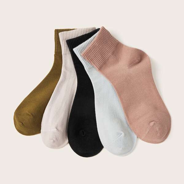 

5pairs Simple Solid Socks, Multicolor