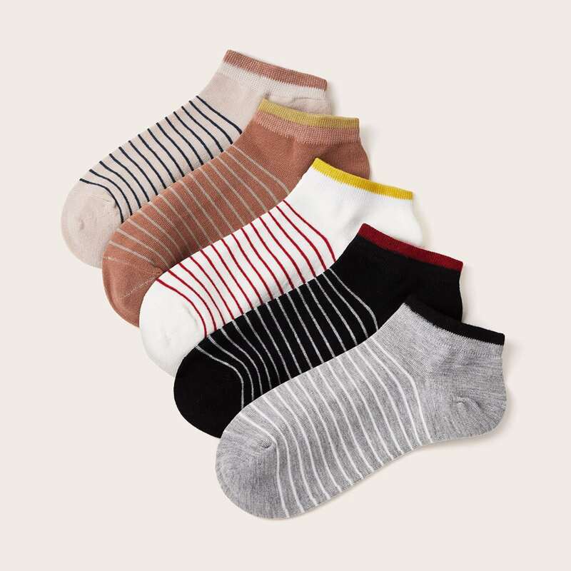 

5pairs Striped Pattern Socks, Multicolor