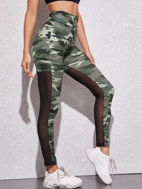 

Camo Print Contrast Mesh Leggings, Multicolor, Juliana