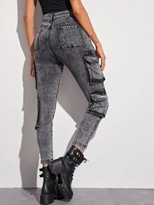 Flap Pocket Cargo Jeans - Grey - View 2