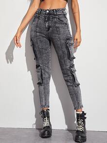 Flap Pocket Cargo Jeans - Grey - View 3