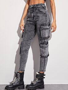 Flap Pocket Cargo Jeans - Grey - View 5