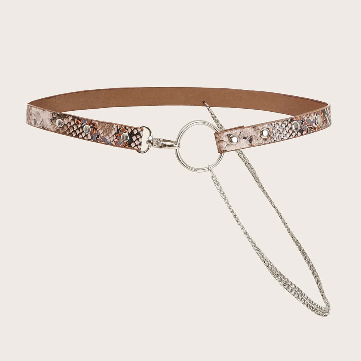 

Snakeskin Pattern Chain Decor PU Buckle Belt, Multicolor