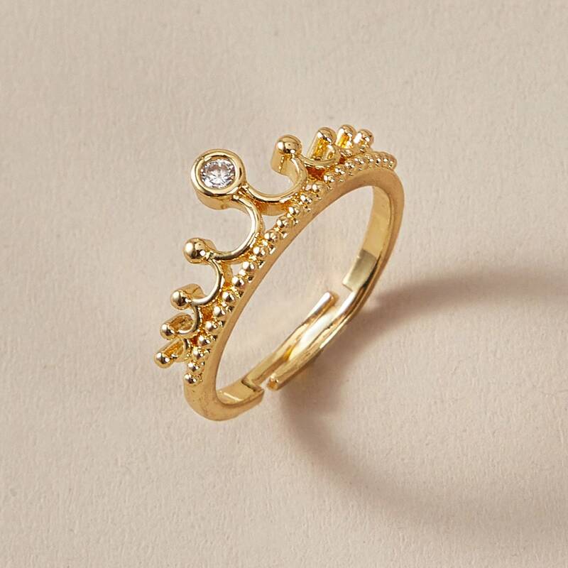 

1pc Rhinestone Engraved Ring, Gold