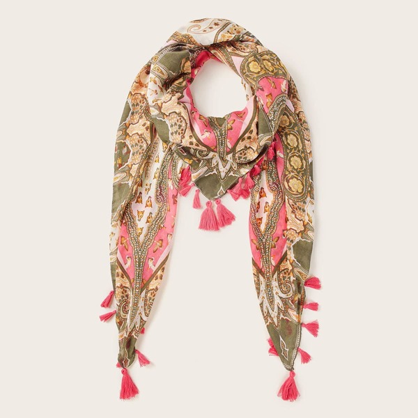

Tassel Decor Vintage Scarf, Multicolor